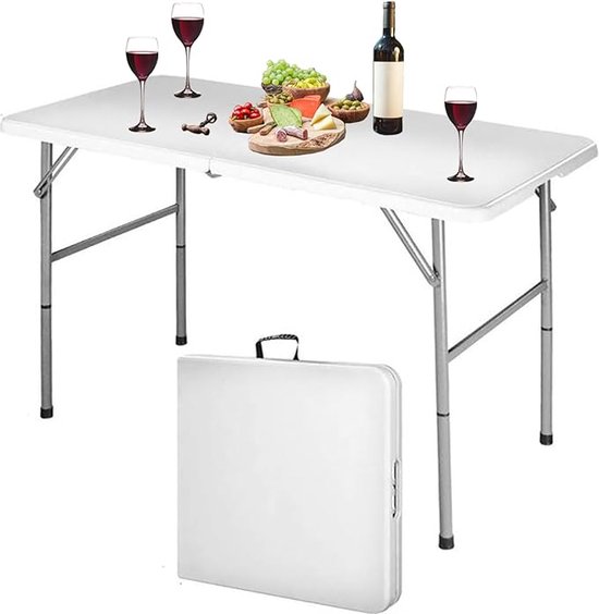 Klaptafel - Campingtafel - Tuintafel - Buitentafel - Buffertafel - Weerbestendig - Opvouwbaar - 120 x 60 x 74 cm - Wit