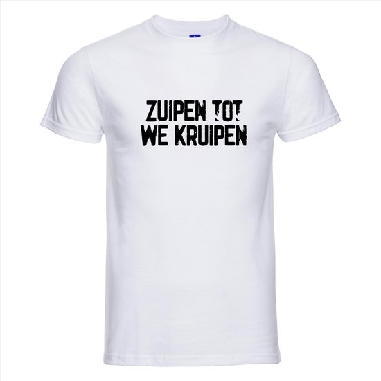 T-shirt Zuipen tot we kruipen | Festival | wit | Maat XXXL