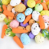 Set van 100 stuks paaseieren, mini-gespikkelde eieren, 20 schuimwortels, paaseieren, ornamenten, kinderschuim-eieren, wortelen voor doe-het-zelf handwerk, decoratie
