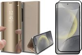 Hoesje geschikt voor Samsung Galaxy S24 Plus - Screenprotector Volledig Dekkend Glas - Spiegel Book Case Goud