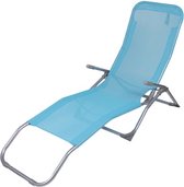 ATTREZZO® Chaise longue - Ajustable - Pliable - Chaise longue - Jardin - Extérieur - Transat - Résistant aux intempéries - Bleu clair
