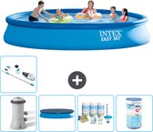 Intex Rond Opblaasbaar Easy Set Zwembad - 457 x 84 cm - Blauw - Inclusief Pomp Afdekzeil - Onderhoudspakket - Filter - Stofzuiger