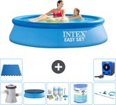 Intex Rond Opblaasbaar Easy Set Zwembad - 244 x 61 cm - Blauw - Inclusief Pomp Afdekzeil - Onderhoudspakket - Filter - Schoonmaakset - Vloertegels - Warmtepomp