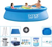 Intex Rond Opblaasbaar Easy Set Zwembad - 305 x 76 cm - Blauw - Inclusief Pomp Solarzeil - Onderhoudspakket - Filter - Schoonmaakset - Ladder - Voetenbad - Vloertegels