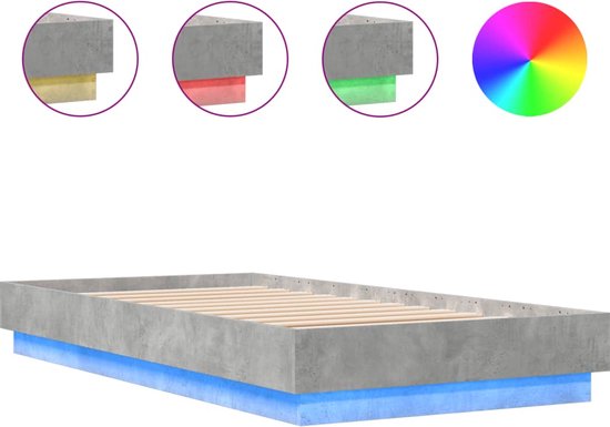 vidaXL - Bedframe - met - LED-verlichting - betongrijs - 75x190 - cm