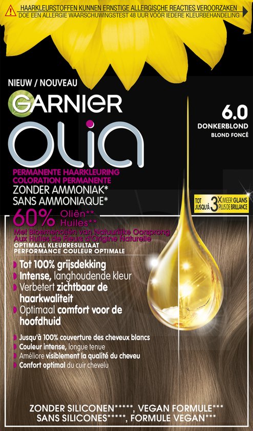 Garnier Olia Donkerblond 6 - Permanente Haarkleuring Zonder Ammoniak - Tot 100% grijsdekking - Intense, langhoudende kleur - Haarverf