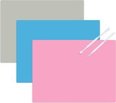 3 stuks siliconen onderlegger 40 x 30 cm antislip knutsel-siliconenmat voor epoxyhars, kneedmat school, knutselmat kinderen groot, knutselmat, schildermat siliconenmat (blauw, roze, grijs)