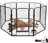MaxxPet Puppyren - Hondenbench - Hondenren - Hondenkennel met 8 panelen - Staal - Ø 120cm x 80cm - Incl. Drinkbakje