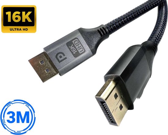 DisplayPort Kabel 2.1 - 16K@60Hz/8K@120Hz/4K@144Hz - DisplayPort naar DisplayPort - DP kabel - 3 meter