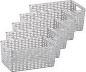 Plasticforte Opbergmand - 5x - Kastmand - rotan kunststof - zilver - 6 Liter - 19 x 29 x 13 cm