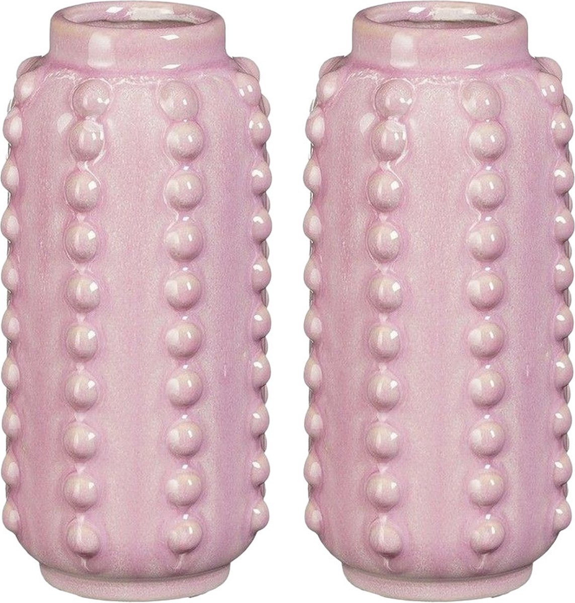 Mica Decorations Vaas - 2x - boaz - gebobbeld - roze - 18 x 8 cm
