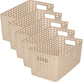 PlasticForte Opbergmand - 5x - Kastmand - rotan kunststof - taupe - 5 Liter - 15 x 28 x 13 cm