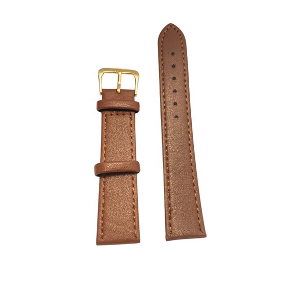 Horlogeband- Leer-18 mm- Roestbruin-Glad- Goudkleurige gesp- Charme Bijoux