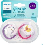 Philips Avent - Ultra Air Animals Fopspeen - 0/6 maanden - Roze - SCF080/11 - 2 stuks