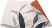 Luxe placemats lederlook - 6 stuks - dubbelzijdig wit met planten/bruin - rechthoekig - 45 x 30 cm - leer - leatherlook placemat