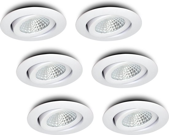 Ledisons LED-inbouwspot Lumino set 6 stuks wit dimbaar - Ø80 mm - 5 jaar garantie - 2700K (extra warm-wit) - 630 lumen - 7 Watt - IP54