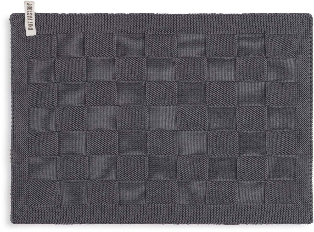 Knit Factory Gebreide Gastendoek Ivy - Toilet handdoek - Gastenhanddoek - WC Handdoek - Handdoek - Antraciet - Donkergrijs - 40x30 cm - Katoen