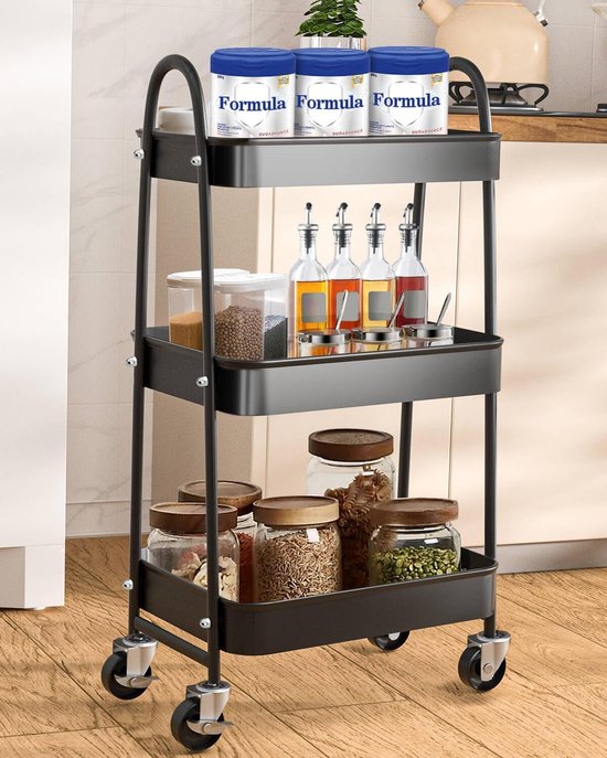 Trolley op wielen met rem - 3 Niveaus - Bamboe - 5Five - Koning Bamboe Trolley op wielen met rem - 3 Niveaus - Bamboe - 5Five - Koning Bamboe