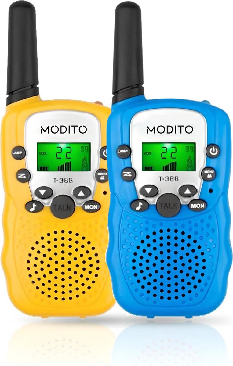 Modito Walkie Talkie - Voor kinderen & Volwassenen - Set van 2 - Bereik tot 3 km - Blauw & Geel