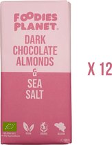 FOODIES-PLANET® Pure Belgische Chocolade met Amandelen en Zeezout - Vegan - Biologisch - Chocolade reep - 12 x 100 gram
