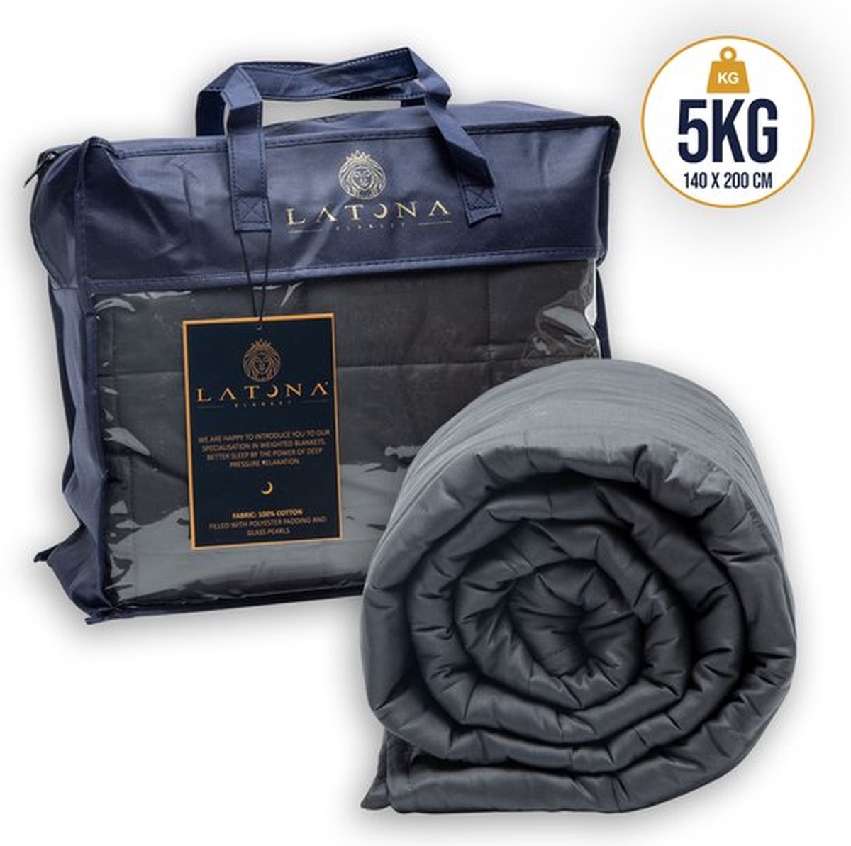 Latona Blanket® Verzwaringsdeken eenpersoons 140 x 200cm - 5kg - Antraciet - Polyester - Weighted blanket
