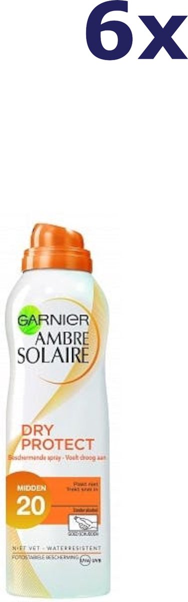 Goedkoopste Garnier Ambre Solaire Dry Protect Zonnebrandspray SPF 20 - 6 x 200 ml - Zonder Alcohol - Voordeelverpakking