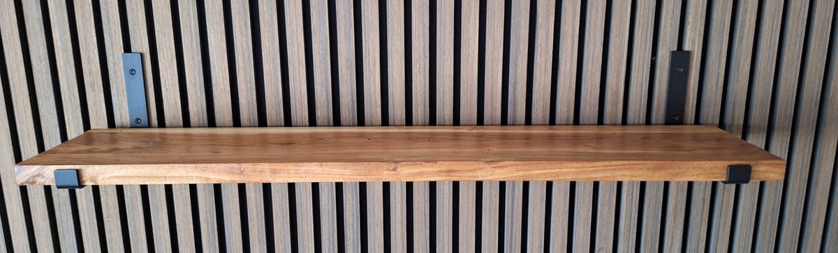 Hoexs - AcaciaHout - 80 cm - Metalen Plankdragers Zwart - Industrieel - Wandplank - Decoratie - Keukenplank