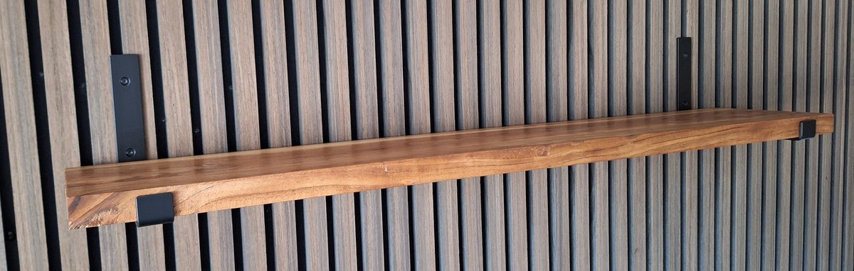 Hoexs - Acacia Hout - 70 cm - Inclusief Plankdragers Zwart - Boekenplank - Boekenrek - Wandplank - Inclusief Bevestigingsmateriaal - Industrieel