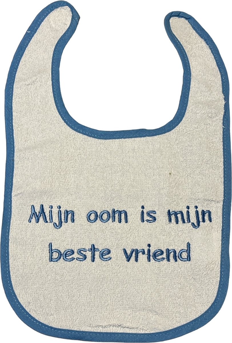 Goedkoopste La Petite Couronne Slabber Slabbetje Slab Geborduurd Mijn oom is mijn beste vriend Unisex Katoen Wit/blauw Maat 24 x 36 Cm