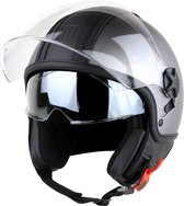 Motocubo - top cube - casque jet - double visière - gris mat - cuir noir - taille L - casque cyclomoteur, scooter et moto