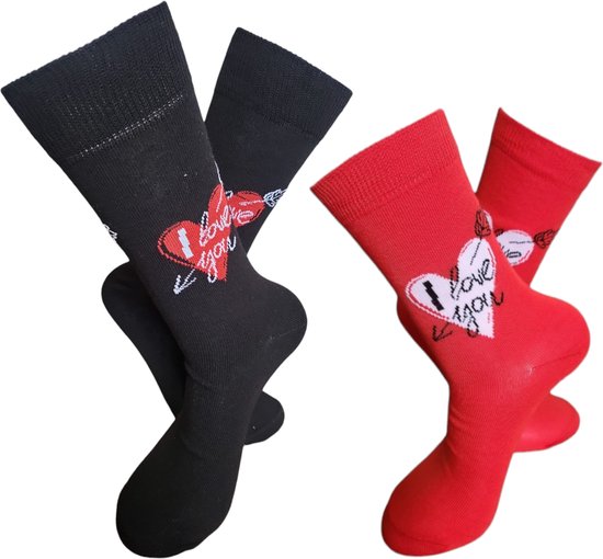 Chaussettes d'amour - Je t'aime - Cadeau Saint Valentin - cadeau pour elle et lui - jolies chaussettes - En amour - chaussettes rigolotes - Chaussettes qui vous rendent Happy - 2 paires
