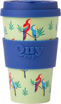 Quy Cup 400ml Gobelet de voyage écologique - "Pappagallo" - Bouteilles recyclées avec couvercle en silicone bleu 9x9xH15cm