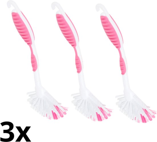 Afwasborstels wit – roze – set van 3