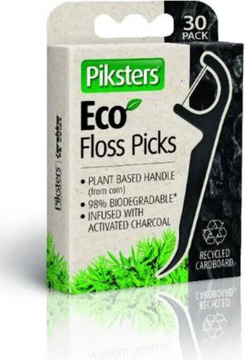 Goedkoopste Piksters Eco Charcoal Floss Picks - 30 stuks