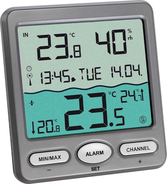 TFA Dostmann VENICE Funk-Pool-Thermometer 30.3056.10 Zwembadthermometer Antraciet