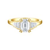 Rectanglo - 14k Geelgouden Smaragd Geslepen Moissanite Ring met Baguette Accenten - 1 karaat