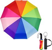 paraplu kleurrijk klein opvouwbaar | Ø99cm | Automatische paraplu regenboogparaplu voor dames en heren als regenboogparaplu zakparaplu, stormbestendig met draagtas