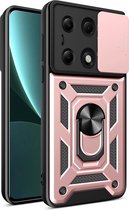 MobyDefend Hoesje - Geschikt voor Xiaomi Redmi Note 13 Pro 4G - Pantsercase Met Draaibare Ring - Rosé