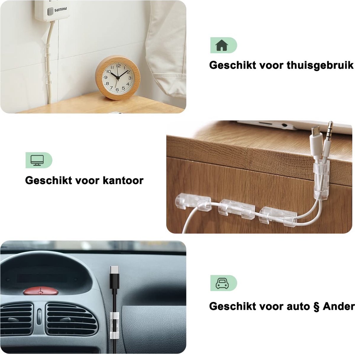 RIYO 100 stuks kabelhouders, zelfklevende kabelhouder met 3M lijm voor