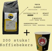 KURTT - Koffiebonen 1KG + 200 stuks kartonnen koffiebekers to go ! 180ml - Maya Classic - Chocolade - Pittig - Medium Roast - Koffiebonen proefpakket - Koffiezetapparaat - Koffiemachine - Koffiebonen - koffiebekers