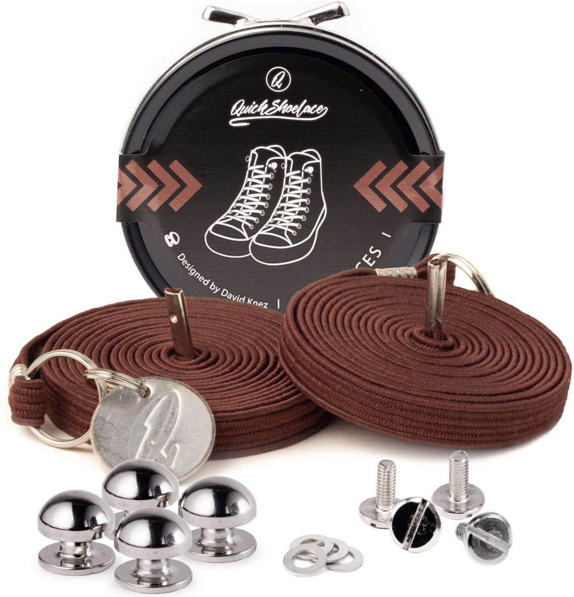 Quick shoelaces - Met één hand veters strikken - Caual Brown - Schoenveter met fixatie rond - Bruin