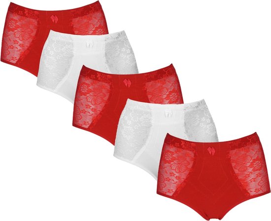 JC 5-Pack Licht corrigerende dames slips H201 assorti Wit en Rood- maat L