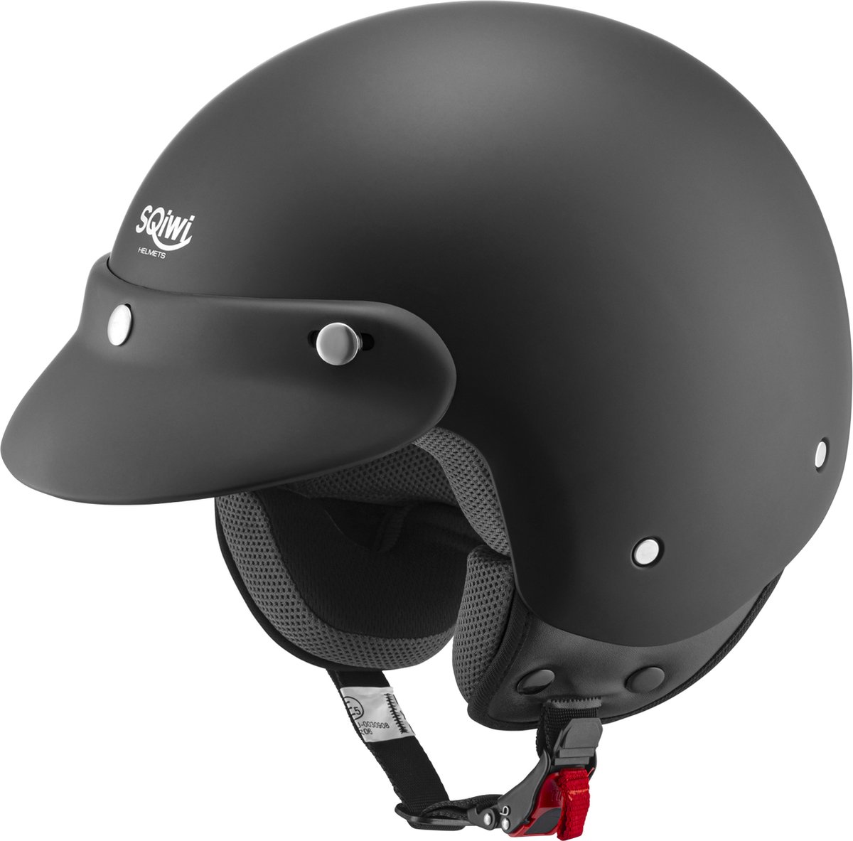 SQIWI Touring Matt Zwart Helm - S - Pothelm & Retro Helm voor Scooter, Brommer, en Snorfiets | Goedkope Helm | ECE Goedgekeurd | Vintage Stijl en Pet Helm | Snorscooter Helm Goedgekeurd, Snorfietshelm voor Volwassenen | Scooterhelm Dames en Heren