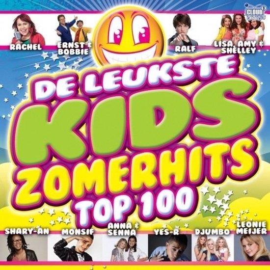 De Leukste Kids Zomerhits Top 100 album cover met getekende vrolijke smiley en kinderen.