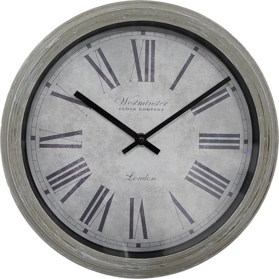 HAES DECO - Wandklok Ø 30x4 cm Grijs Kunststof Glas Westminster Clock Company London Muurklok