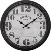HAES DECO - Horloge Murale Ø 40x7 cm Zwart Glas Plastique Verre Brooklyn New York Horloge Murale