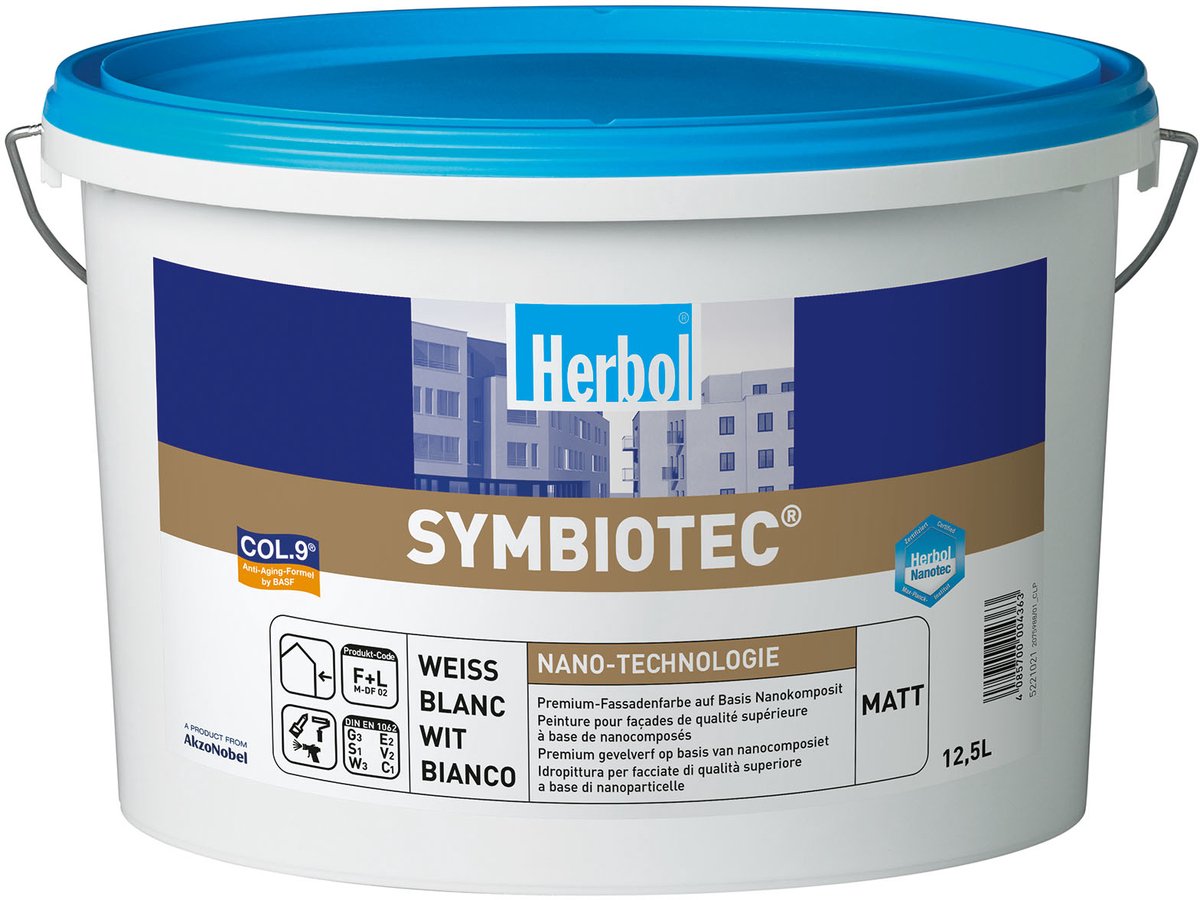 Herbol Symbiotec - Nano gevelverf - Bescherming tegen weersinvloeden - 12.50 L - Wit