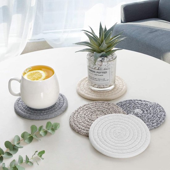 Glazen onderzetters, set van 6, leer (bonded leder), bruin, onderzetter voor drankjes, rond, 9,5 cm, Made in Germany (Bison