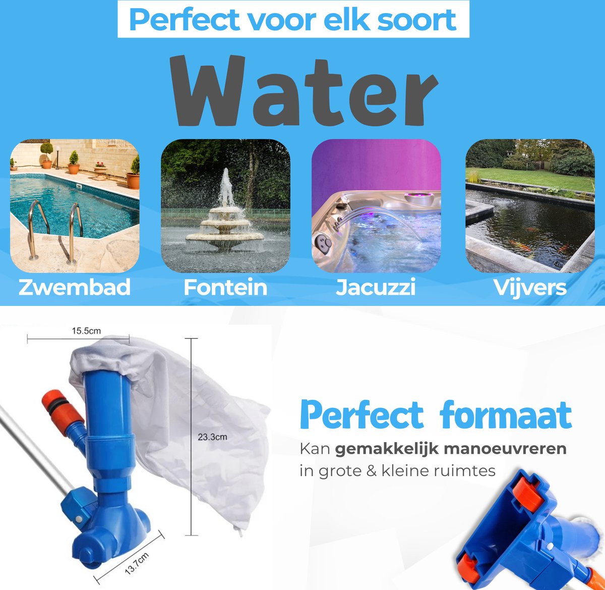 Summer Spark Zwembad stofzuiger - Zwembadonderhoud - Inclusief 5-delige steel (150cm) - Geschikt voor Intex & Bestway Zwembaden - Zwembad bodem reiniging - Zwembadstofzuiger - Bodemzuiger Zwembad - Zwembadreiniger - Jacuzzi onderhoud — afbeelding 7
