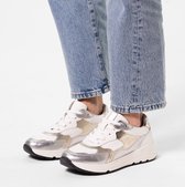 Manfield - Dames - Zilveren leren sneakers met witte details - Maat 40